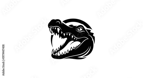 Aggressive Alligator Head Silhouette Logo, Fierce Reptile Mascot