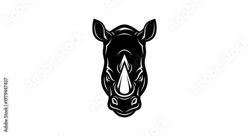 Stylized Black Rhino Head Icon - Vector Illustration
