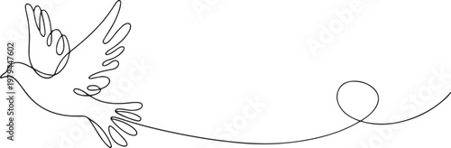 Flying dove of peace with heart symbol continuous one line drawing, bird carrying love message vector illustration,  Peace and Freedom Symbol