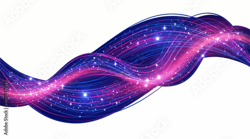 Vibrant purple and pink lights create a mesmerizing wave on a white background