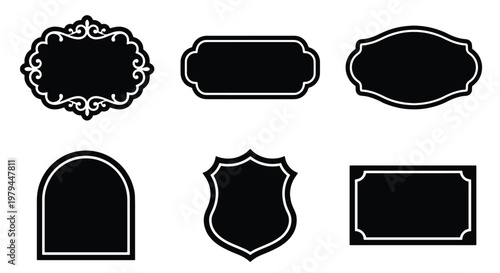 Vintage black frame set, 6 elegant label vectors, ornate border collection