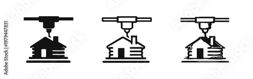3D Printing Home Construction Icons, Innovative Architecture Symbols