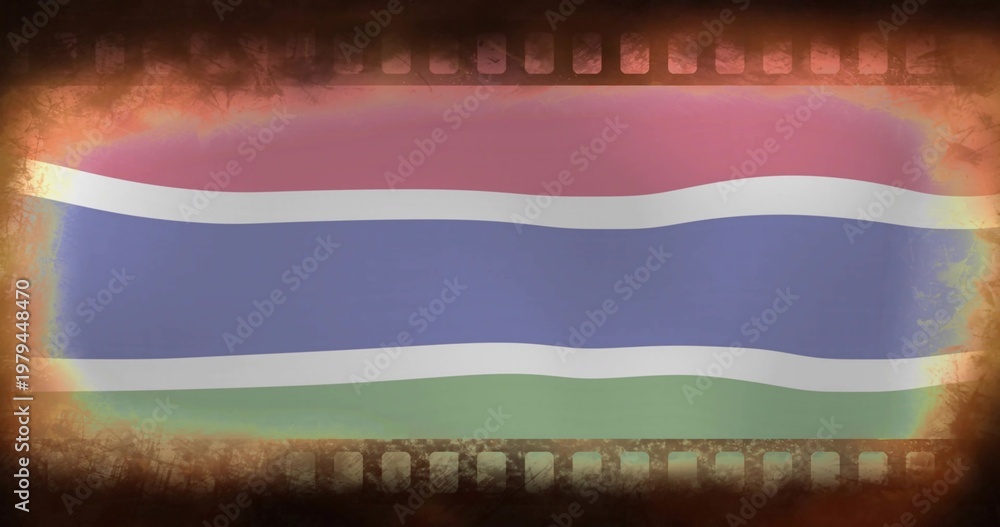 Obraz premium Displaying stylized five-band flag rippling in distressed frame, showing sprockets and light-leak