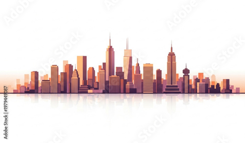Canvas Print New York City Manhattan skyline vector panorama in sunset colors modern flat ill