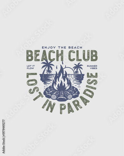 Beach Club Lost in Paradise Bonfire Illustration.
