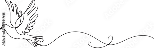 Flying dove of peace with heart symbol continuous one line drawing, bird carrying love message vector illustration,  Peace and Freedom Symbol