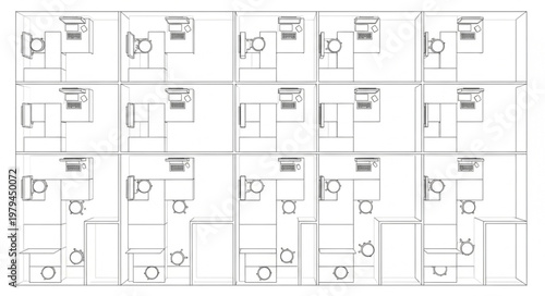 Office Cubicle Layout Plan Blueprint Design.