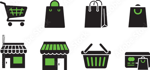 Of eight colorful office chairs and desks in flat style furniture flat green