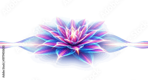 Vibrant flower blooms with colorful petals and light effects on white background