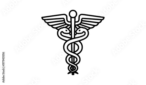 Minimal line caduceus icon medical symbol with snakes and wings vector outline illustration