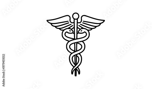 Black outline caduceus medical symbol icon clean line vector illustration isolated design