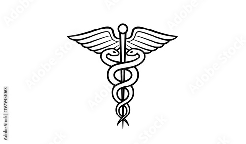 Elegant caduceus outline symbol medical staff with snakes vector icon isolated illustration