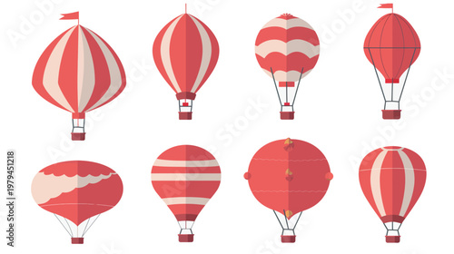 Red air balloon flat vector illustration simple travel icon minimal floating balloon sky concept modern design