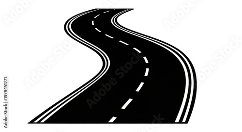 Curving Asphalt Road with White Dashed Lines.