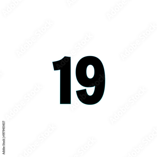 Tableau sur toile Bold black number 19 isolated on white background