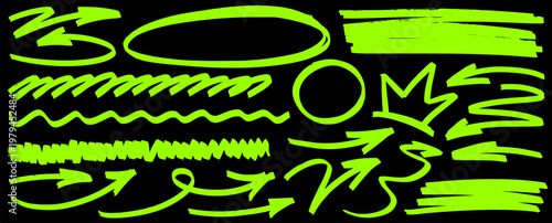 Smooth drawn sketch, highlight and marker bring focus, arrow travels the line and underline defines a soft shape with pen.