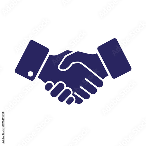 Dark blue handshake two hands shaking, white background, agreement partnership business