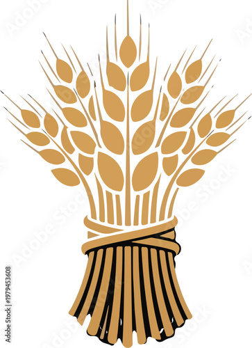 Golden wheat bundle tied together.