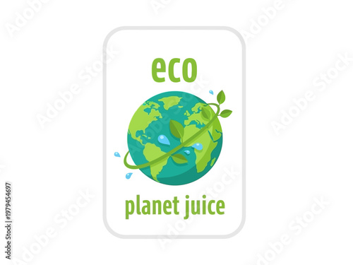 Eco Planet Juice Logo Design with Earth and Green Leaves