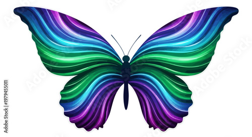 A colorful butterfly with vibrant wings spreads its wings in a natural environment.