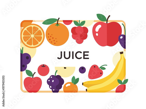 Freshly Squeezed Fruit Juices and Colorful Fruits Assortment Vector Illustration