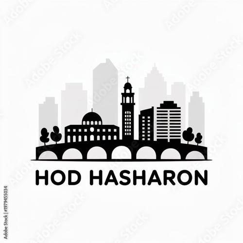 Hod HaSharon Skyline Silhouette — A Green Suburban City in Central Israel Vector Illustration