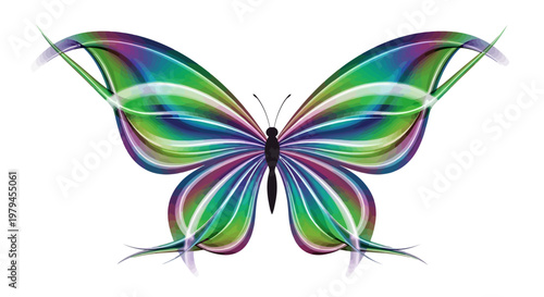 A vibrant butterfly with colorful wings spreads its wings in flight outdoors.