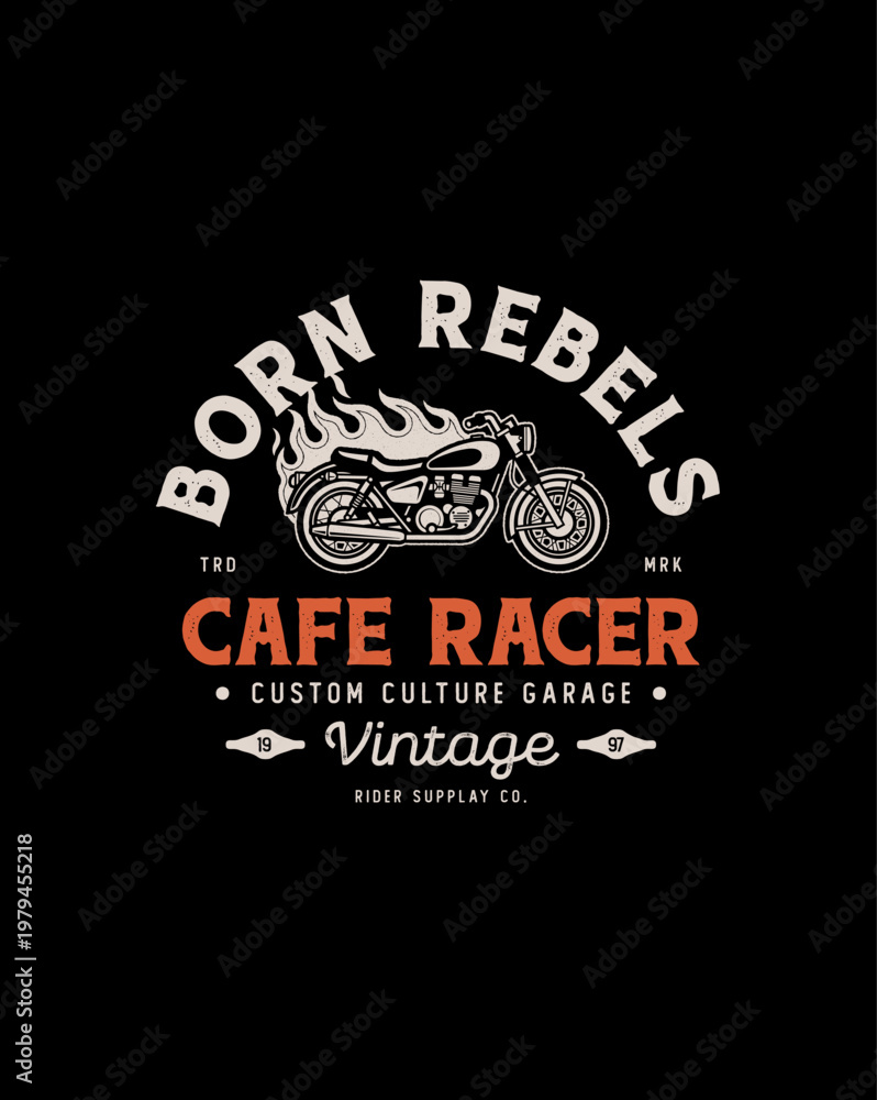 Obraz premium Vintage Cafe Racer Motorcycle with Flames Emblem.