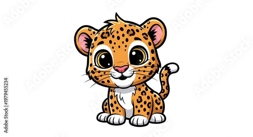 Cute cartoon baby leopard sitting and looking forward.