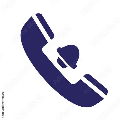 Dark blue telephone receiver white background, symbol