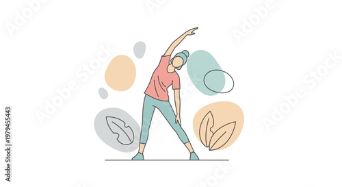 Young Woman Stretching and Warming Up for Exercise, Healthy Lifestyle Concept Minimalist Vector Illustration