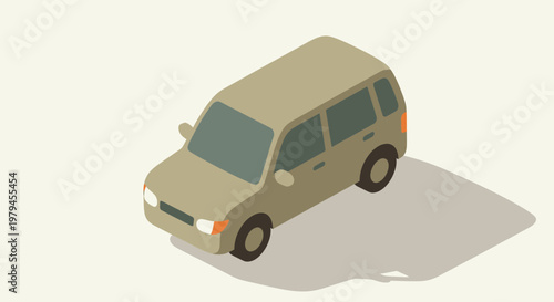Isometric beige SUV vector illustration, 3D modern passenger vehicle for city transport and urban travel isolated on light background