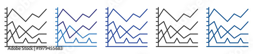 Line chart icon set multiple style collection