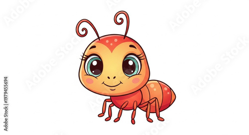 Cute cartoon ant illustration with big eyes and antennae.