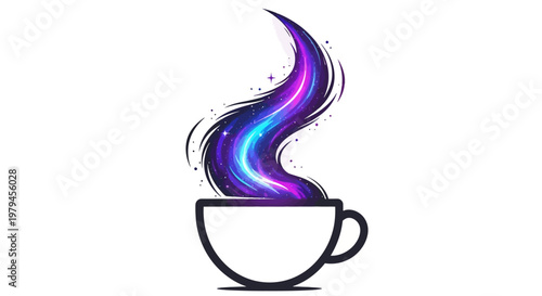 A steaming cup emits colorful smoke on a table indoors.