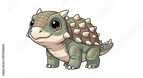 Cute cartoon baby Ankylosaurus dinosaur illustration.