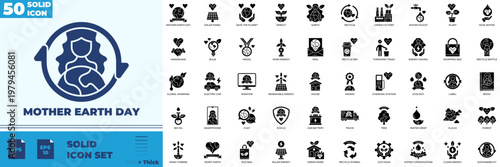 Mother Earth Day Solid Editable Icons set