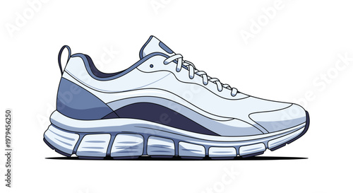 Single modern athletic running shoe in shades of blue and white with a cushioned sole for fitness and sports performance.