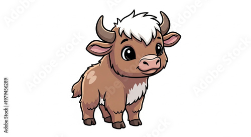 Cute cartoon baby bull standing on white background.