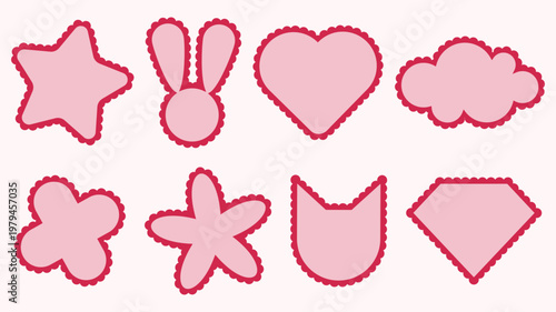 Cute Pink Scalloped Frame Set - Aesthetic Kawaii Shapes Collection for Stickers, Labels, and Digital Planners