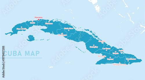 Cuba Administrative Map vector illustration (with Cities)