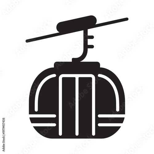 Simple black and white illustration of a cable car or aerial tramway carriage