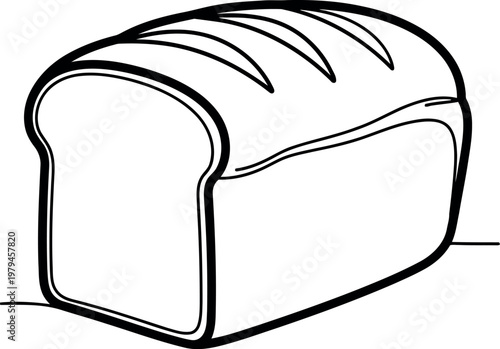 A simple black and white line drawing of a loaf of fresh bread sitting on a flat surface area.