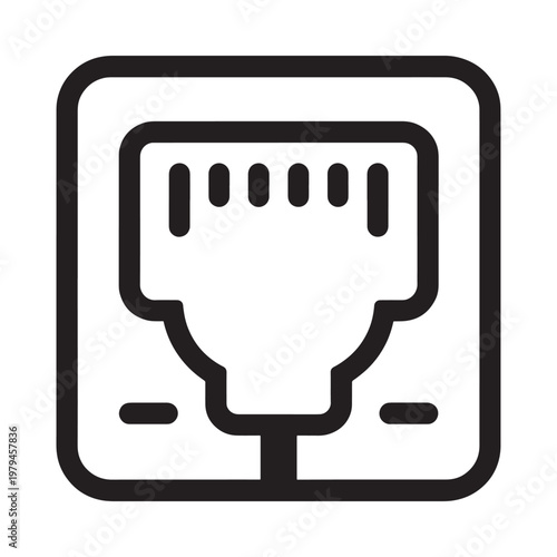 A black and white line drawing of a rj45 ethernet port interface