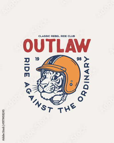 Tiger wearing a helmet for outlaw motorcycle club.