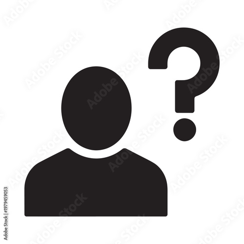 A black silhouette of a person s head and shoulders with a question mark