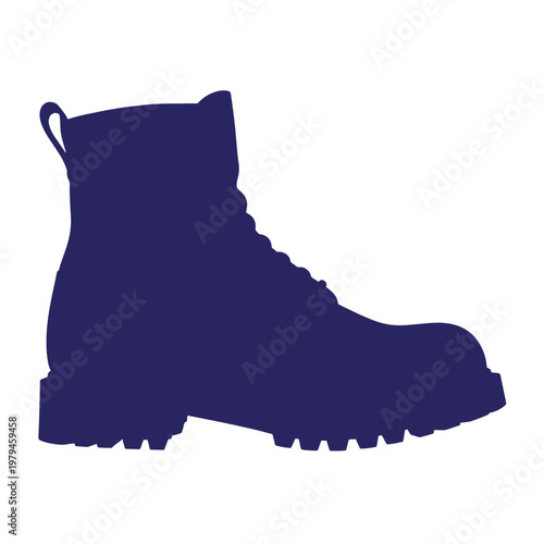 Dark blue boot silhouette, side view, with laces and loop