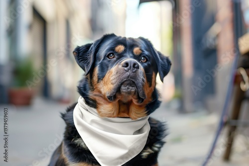Dog Bandana Mockup Realistic Pet Wearing Blank Bandana Outdoor Lifestyle