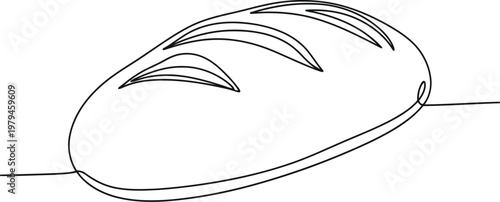 Minimalist continuous line drawing of a crusty loaf of bread isolated on a white background image
