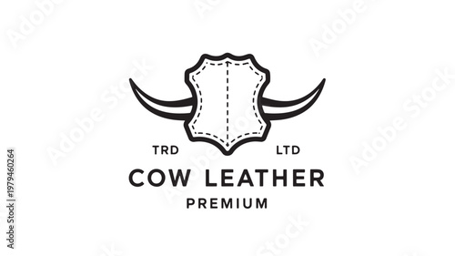 Cow leather premium badge logo with horned shield outline, TRD and LTD labels, minimalist monochrome emblem design